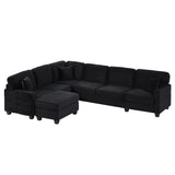 Upholstered U-Shaped Sectional Sofa with Movable Ottoman and Storage Pockets - Multiple Colors