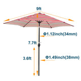 9FT Red Striped Patio Umbrella