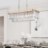 Rectangular Crystal Chandelier Adjustable Gold Iron Ceiling Light