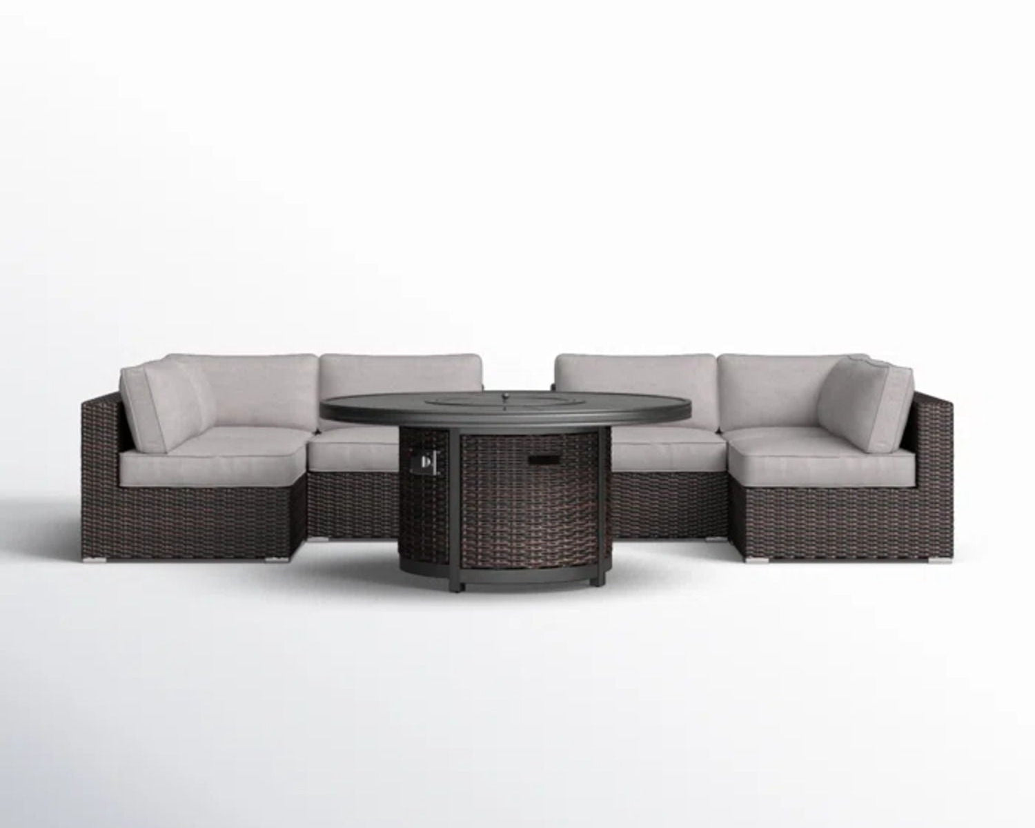 Rattan Patio Set With Comfortable Cushions And Fire Pit