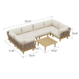 Acacia Wood Outdoor Sectional Sofa Set with Rope Back – 7-Piece