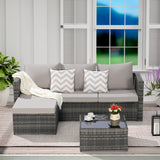 2 Pieces Patio Furniture Set with Woven Sectional and Ottoman