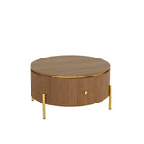 Modern Round Coffee Table with 2 Large Drawers Storage Accent Table