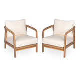 Outdoor Lounge Chair With Woven Backrest, Solid Wood Frame, Comfortable Cushions