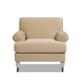 Alana 38' Lawson Accent Arm Chair Metal Casters, Fawn Brown Performance Velvet