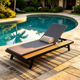 Black Iron + Teak Finish Outdoor Chaise Lounge Set