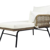 6PCS Outdoor Patio Balcony Natural Color Wicker Sofa Chair Set with Beige Cushion,Round Tempered Glass Table