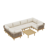 Acacia Wood Outdoor Sectional Sofa Set with Rope Back – 7-Piece
