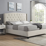Astral 3-Piece Upholstered Bedroom Set, Tufted Wingback Bed with Two White Nightstands