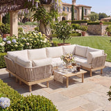 Acacia Wood Outdoor Sectional Sofa Set with Rope Back – 7-Piece