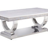 Zander Printed Faux Marble Top Mirrored Coffee Table
