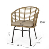 Randy Modern Wicker Chair With Water Resistant Cushions - Brown / Beige