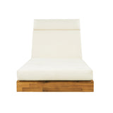 Modern Acacia Wood Outdoor Chaise Lounge with Beige Cushion