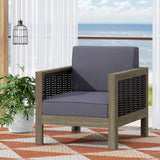 Outdoor Acacia Wood Club Chair with Wicker Accents