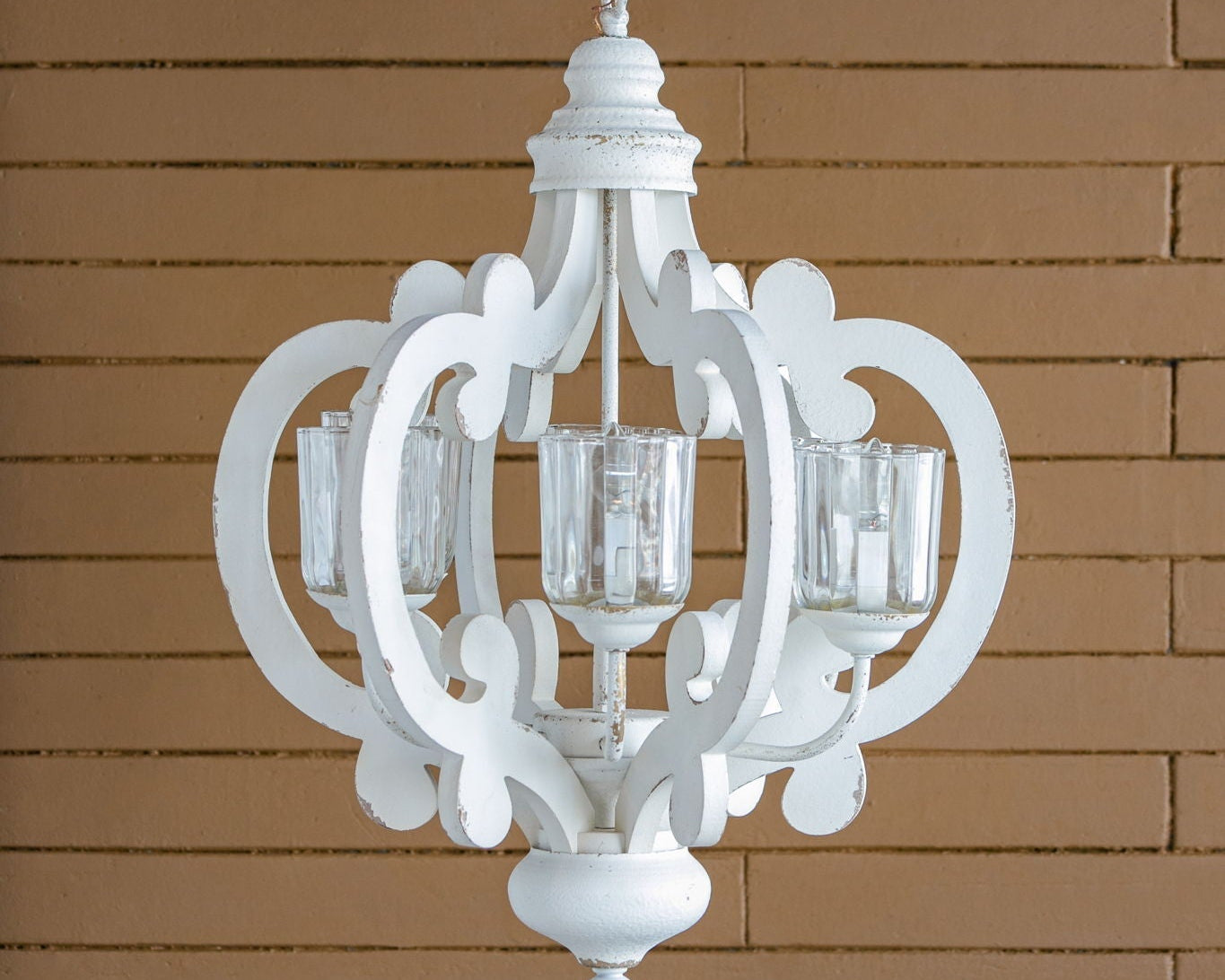 Farmhouse Chandelier, 6 Light Wood Chandelier Pendant Light Fixture With Adjustable Chain For Dining Room Living Room Entryway, Bulb Not Included
