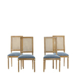 French Country Dining Chair With Rectangular Cane Backrest And Smooth Upholstered Seating