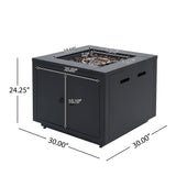 30inch Square  Steel Fire Pit Table, in Black,40000BTU
