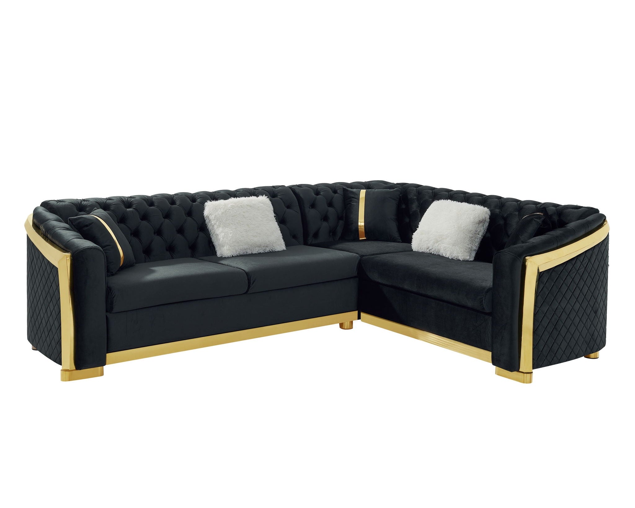 L Shaped Chesterfield Sectional Sofa With Stainless Steel Accents