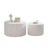 White Scalloped Round Coffee Table Set: Nesting Design, Elegant Curved-Edge Shape