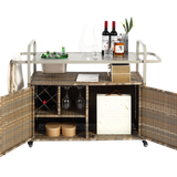 Outdoor Bar Table with Wicker Cabinet and Steel Top
