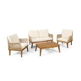 Hueber Outdoor And Rope 4 Seater Chat Set With Cushions - Teak