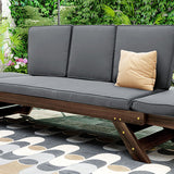 TOPMAX Outdoor Adjustable Patio Wooden Daybed Sofa Chaise Lounge with Cushions