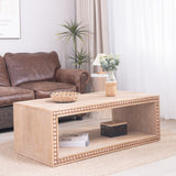 Rustic Beaded Edge Coffee Table – 47.6' Rectangular Center Table with Open Storage Shelf, Natural Finish, Modern Farmhouse Style