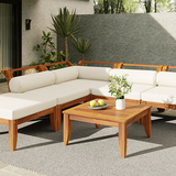 6 Piece Acacia Wood Outdoor Modular Sectional with Daybed and Tea Table