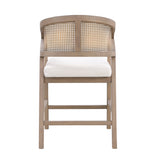 Wooden Frame Counter Stool with Rattan Back - Set of 2