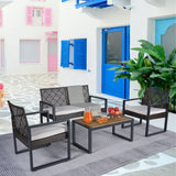 4 Piece Patio Furniture Set With Acacia Wood Table Top