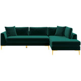Mano L-Shaped Velvet Sectional Sofa In Green Right Facing
