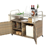 Outdoor Bar Table with Wicker Cabinet and Steel Top