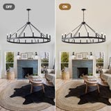 53.15 Inch Matte Black Wagon Wheel Chandelier with 18 Lights