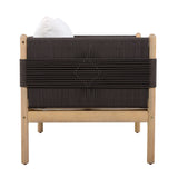 Outdoor Acacia Club Chairs (Set of 2) with Diamond-Pattern Black Rope, Light Teak Finish