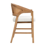 Wooden Frame Counter Stool with Rattan Back - Set of 2