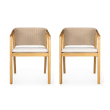 Outdoor Dining Set 1 Table 4 Chairs (Set of 5) - Teak / Beige