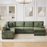 Upholstered U-Shaped Sectional Sofa with Movable Ottoman and Storage Pockets - Multiple Colors