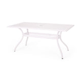 Celestine Outdoor Cast Aluminum Dining Table with Floral Lattice Design and Umbrella Holder