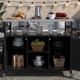 K&K Outdoor Kitchen Island with Rolling Bar Cart and Storage Cabinet