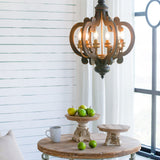 Farmhouse Chandelier, 6 Light Wood Chandelier Pendant Light Fixture With Adjustable Chain For Dining Room Living Room Entryway, Bulb Not Included