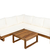 Outdoor 4pc Acacia Wood Sectional Patio Sofa Set