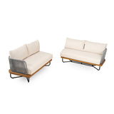 Lucca Outdoor Acacia Wood Rope Woven Sofa Sectional Set with Water-Repellent Cushions