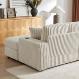 84-Inch Corduroy 3-Seater Sofa with Pillows and Ottomans