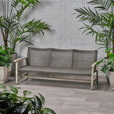 Outdoor Acacia Wood Wicker 3 Seater Sofa, Patio Furniture Conversation Set for Backyard