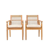 Outdoor Dining Chairs Set of 2 with Acacia Wood and Rope Design