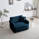 Comfy Deep Single Seat Sofa Upholstered Reading Armchair in Blue Chenille Fabric