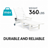 HDPE Chaise Lounge Chair Outdoor, Pool Lounge Chairs with 4-Position Adjustable Backrest, Supports Up to 360 LBS for Patio Poolside Deck Beach Backyard (white)