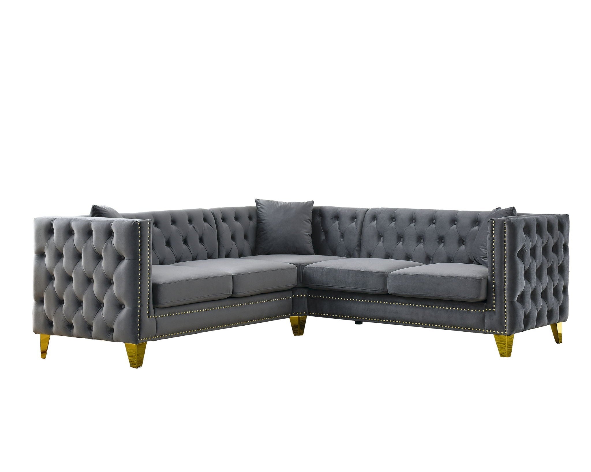 L-Shaped Corner Sofa, 5 Seater Sectional With Tufted Design