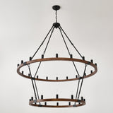 Large Solid Wood Wagon Wheel Chandelier, 2-Tier 32-Lights