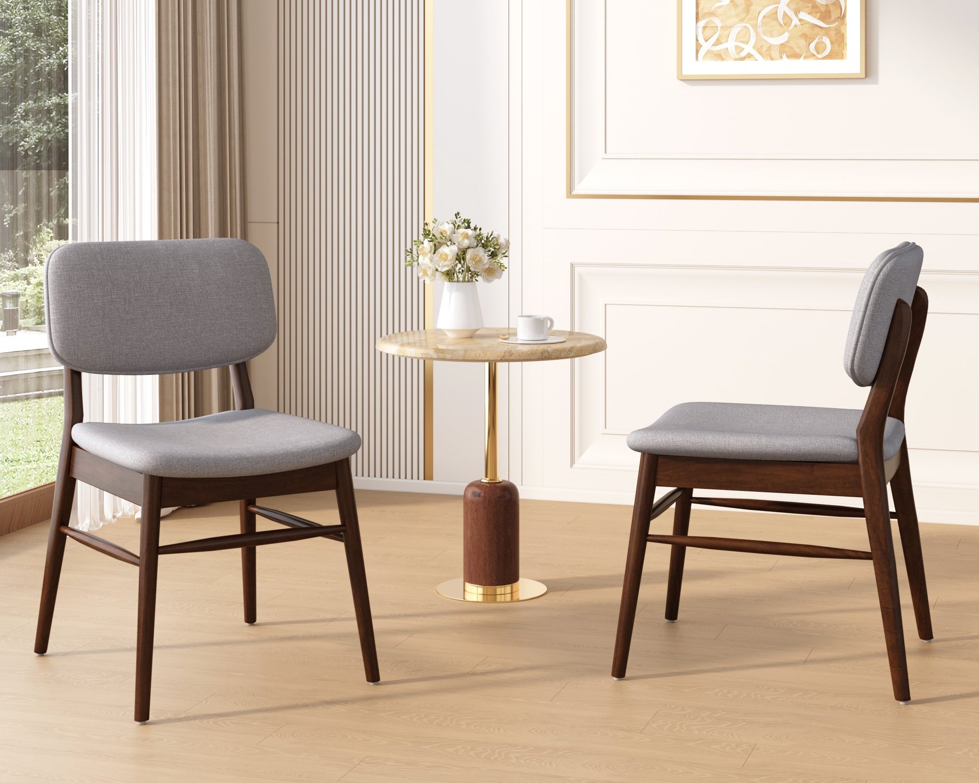 Set of 2 Mid-Century Upholstered Dining Chairs